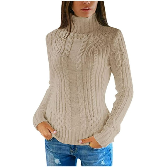 JINMGG 2024 Fall Winter Plus Size Sweaters for Women Clearance,Women's Long Sleeved Solid Color Top High Neck Slim Sweater High Neck Sweater