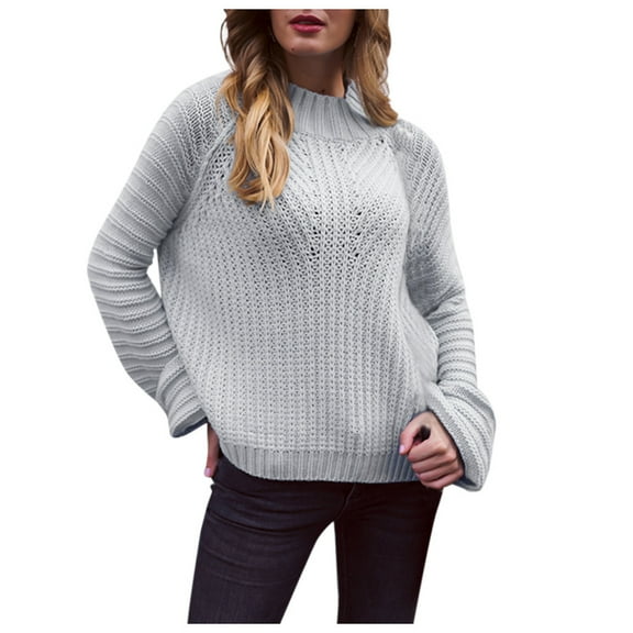 JINMGG 2024 Fall Winter Plus Size Sweaters for Women Clearance,Women's loose solid color round neck long sleeve sweater