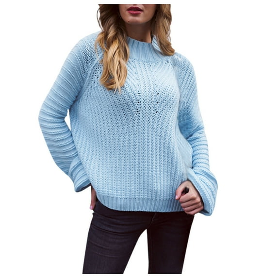 JINMGG 2024 Fall Winter Plus Size Sweaters for Women Clearance,Women's loose solid color round neck long sleeve sweater
