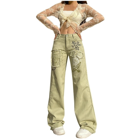JINMGG 2026 Pants for Women,Women Ladies Pants Hippie Punk Trousers Streetwear Jogger Pocket Loose Overalls Jeans Long Pants