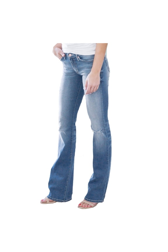 JINMGG 2024 Pants for Women Clearance,Women Mid Waisted Skinny Pocket Stretch Slim Button Trousers Hole Flare Pants Denim Jeans