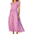 thumbnail image 1 of JINMGG 2026 Summer Dresses under $10.00 Fashion Women Casual Dot Printing V-Neck Sleeveless Tie-in Waist Long Dress, 1 of 7