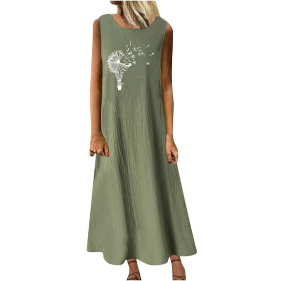 JINMGG 2026 Summer Dresses under $10.00 Fashion Women Dresses Summer Casual Round Neck Sleeveless Pocket Vacation Beach Long Dress