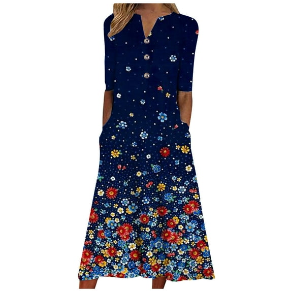 JINMGG 2026 Summer Dresses under $10.00 Fashion Women Summer Printing Causal V-Neck Button Short Sleeve Vacation Pockets Dress