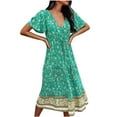 thumbnail image 1 of JINMGG 2026 Summer Dresses under $10.00 Fashion Women's V-neck Casual Printed Belt Long-style Short Sleeve Loose Dress, 1 of 8
