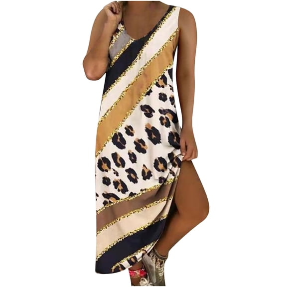 JINMGG 2026 Summer Dresses under $10.00 Women Casual Plus Size Print V-neck Pockets Sleeveless Maxi Long Dress