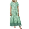 thumbnail image 1 of JINMGG 2024 Summer Clearance Dresses under $10.00 Women Polka Dot Fake Two Pieces Round Neck Short Sleeve Summer Plus Size Maxi Dress, 1 of 6