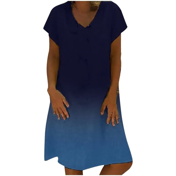 JINMGG 2026 Summer Dresses under $10.00 Women Summer Casual O-Neck Short Sleeve Loose Retro Dresses Gradient Dress