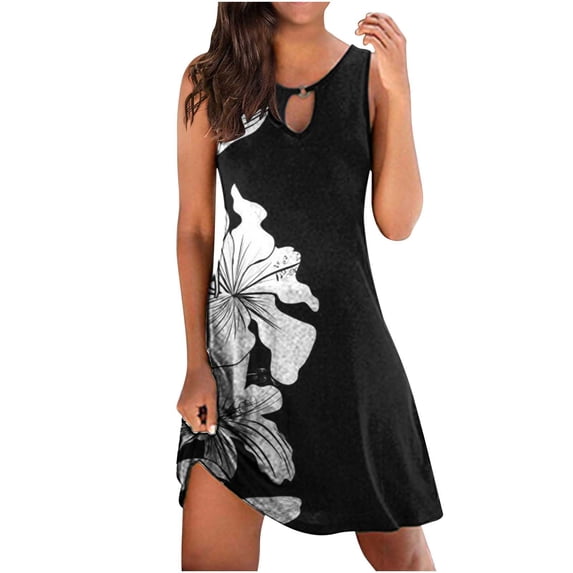 JINMGG 2026 Summer Dresses under $10.00 Women's Summer Comfortable Fashion Casual Sleeveless V-Neck Printed Slim Dress