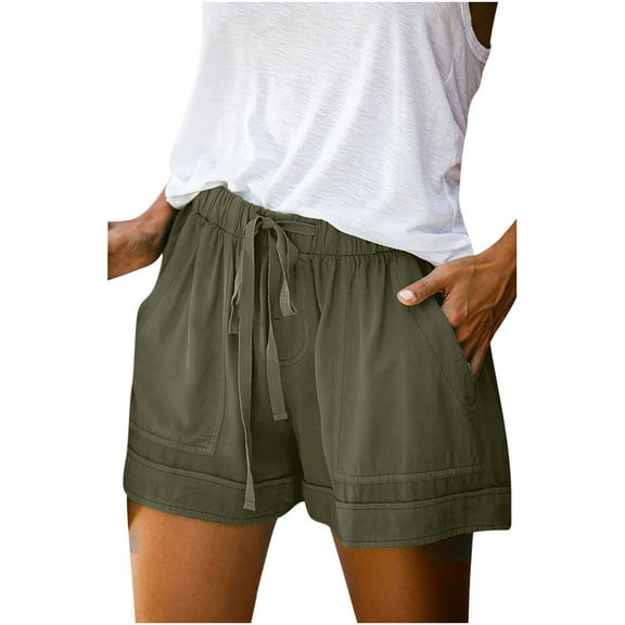 JINMGG 2024 Summer Plus Womens Shorts Clearance,Womens Plus Size Comfy Drawstring Casual Elastic Waist Pocket Loose Shorts Pants Army Green S