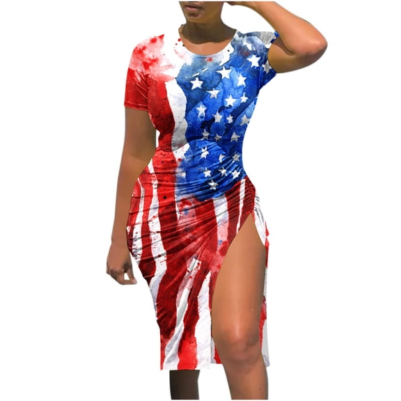 JINMGG 2026 Summer Plus size Dresses for Women under $10,Women Summer Independence Day Dresses Cropped Ball Gown Short Sleeve Crewneck Dress