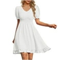 thumbnail image 1 of JINMGG 2024 Summer Plus size Clearance Dresses for Women under $10,Fashion Women V-Neck Summer Solid Casual Short Sleeve Mini Dress, 1 of 6