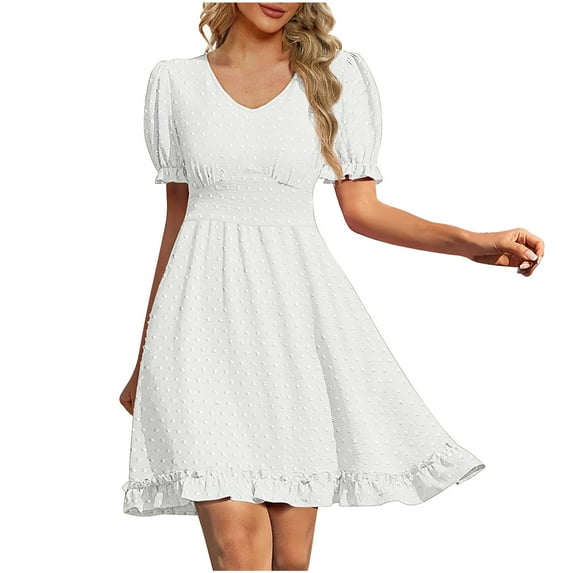 JINMGG 2024 Summer Plus size Clearance Dresses for Women under $10,Fashion Women V-Neck Summer Solid Casual Short Sleeve Mini Dress