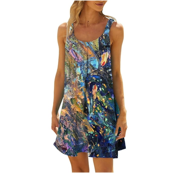 JINMGG 2026 Summer Plus size Dresses for Women under $10,Women Plus Size CasualPrinted Round-Neck Short Sleeve Loose Knee-Length Dres