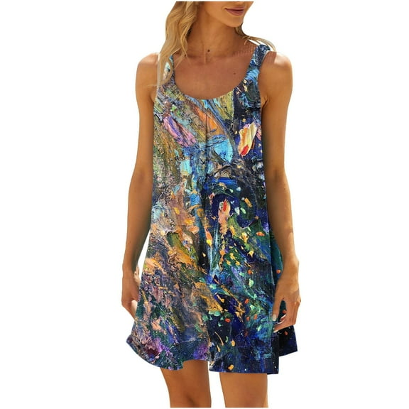 JINMGG 2026 Summer Plus size Dresses for Women under $10,Women Plus Size CasualPrinted Round-Neck Short Sleeve Loose Knee-Length Dres