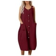 thumbnail image 1 of JINMGG 2026 Summer Plus size Dresses for Women under $10,Women's Fashion Round-Neck Sleeveless Solid Pockets Suspenders Dress, 1 of 5