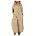 thumbnail image 1 of JINMGG 2026 Summer Plus size Dresses for Women under $10,Women's Fashion Round-Neck Sleeveless Solid Pockets Suspenders Dress, 1 of 1