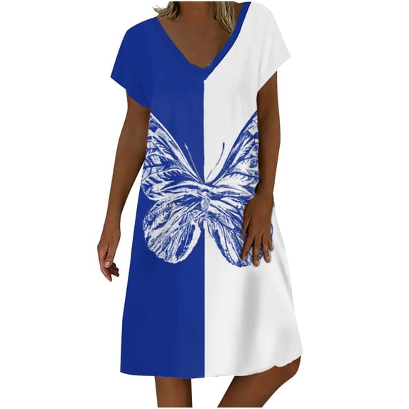 JINMGG 2026 Summer Plus size Dresses for Women under $10,Women's V-Neck Fashion Casual Temperament Pullover Short Sleeve Print Loose Dress