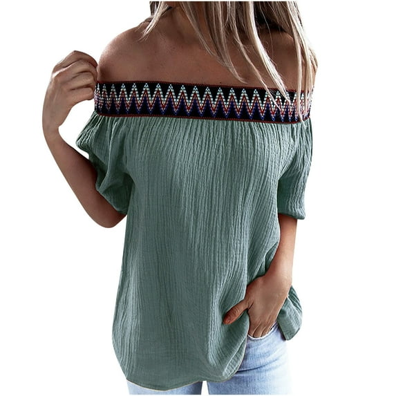 JINMGG 2024 Summer Tops for Women Clearance under $10,Fashion Women Off Shoulder T-Shirt Short Sleeve Casual Tee Tops Blouse