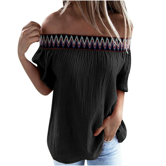 JINMGG 2026 Summer Tops for Women under $10,Fashion Women Off Shoulder T-Shirt Short Sleeve Casual Tee Tops Blouse