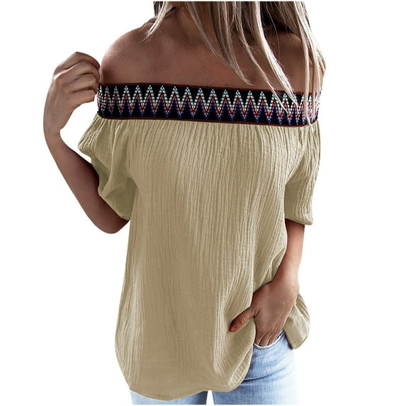 JINMGG 2026 Summer Tops for Women under $10,Fashion Women Off Shoulder T-Shirt Short Sleeve Casual Tee Tops Blouse