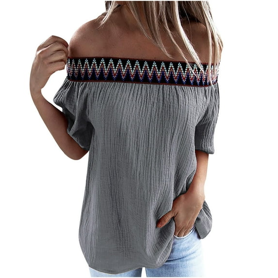 JINMGG 2024 Summer Tops for Women Clearance under $10,Fashion Women Off Shoulder T-Shirt Short Sleeve Casual Tee Tops Blouse
