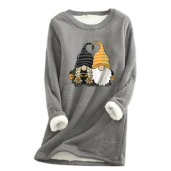 JINMGG 2024 Summer Womens Tops Clearance Womens Plus Size Clearance $5 Women O-Neck Loungewear Nightgowns Long Sleeve Halloween Print Fall Fleece Tops