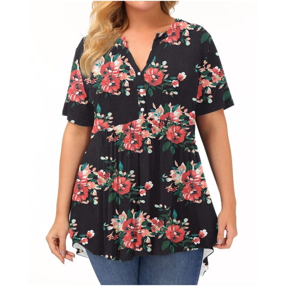 JINMGG 2024 Summer Womens Tops Clearance Womens Plus Size Clearance $5 Women Plus Size Loose Casual Short Sleeve Solid V-neck Casual Blouse T-Shirt Tops