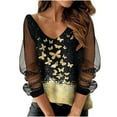 thumbnail image 1 of JINMGG 2024 Summer Womens Tops Clearance Womens Plus Size Clearance $5 Women Print Mesh Long Sleeve V-neck Blouse Pullover Tunic Tops Shirt, 1 of 5