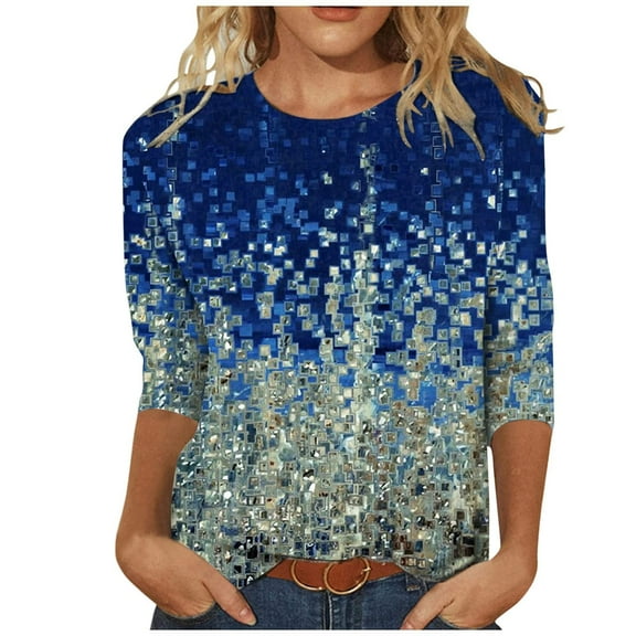 JINMGG 2026 Summer Womens Tops Womens Plus Size $5 Women's Print Long Sleeve Tops Loose Blouse Casual Tee Shirts Tunic