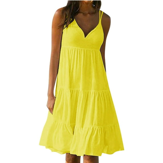 JINMGG 2023 Womens Dresses Clearance Under $10,Womens Fashion Holiday Summer Solid Color V Neck Sleeveless Party Beach Slip Dress XL