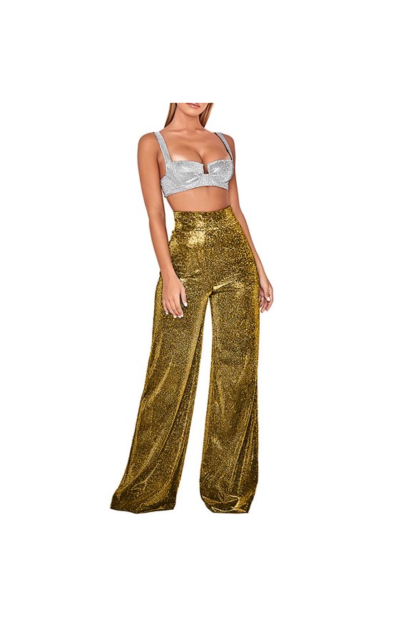 JINMGG 2026 Womens Plus Size $5 Sports Casual High Waist Straight Leg Women's Wide Leg Pants Loose Draping Pants Sequins Party Clothes