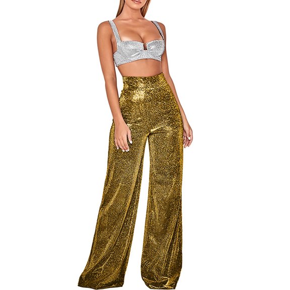 JINMGG 2026 Womens Plus Size $5 Sports Casual High Waist Straight Leg Women's Wide Leg Pants Loose Draping Pants Sequins Party Clothes