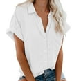 thumbnail image 1 of JINMGG 2024 Womens Plus Size Clearance Fashion Woman Causal Button Solid Blouse Short Sleeve T-Shirt Summer Tops White L, 1 of 6