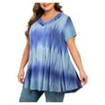 thumbnail image 1 of JINMGG 2024 Womens Plus Size Clearance Women Plus Size Tops Tie-dye Print Short Sleeve V-neck Blouse Pleated Hem Shirt Purple XXXL, 1 of 9