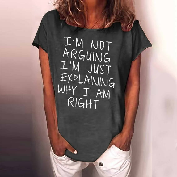 Omexry 2024 Womens Plus Size Tops ,Women's Casual T-Shirt Funny Letter Printed Short Sleeve O-Neck Tees Top Dark Gray XL