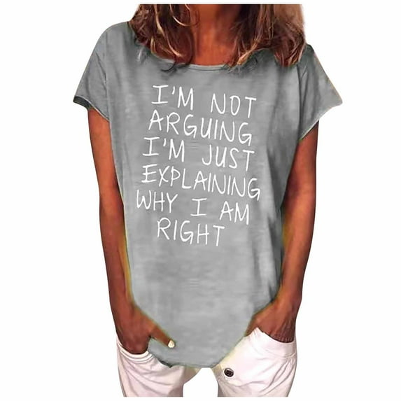 JINMGG 2024 Womens Plus Size Tops Clearance,Women's Casual T-Shirt Funny Letter Printed Short Sleeve O-Neck Tees Top Gray XXL