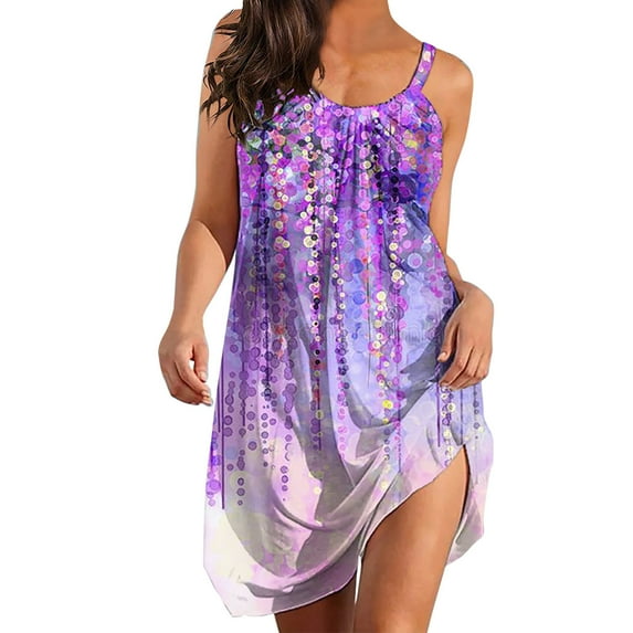 JINMGG Clearance Dresses for Women 2024, Beach Dresses Women Hawaiian Tropical Printed Sleeveless Sling Mini Dress Summer Loose Comfy Boho Sundress