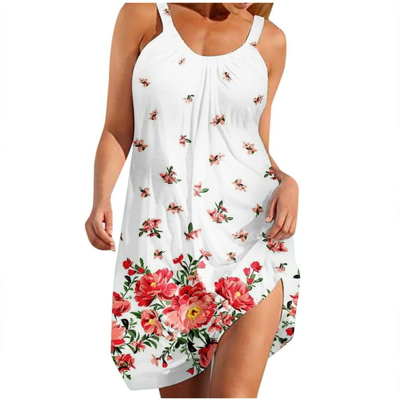 JINMGG Dresses for Women 2026, Women's Summer Printed Sleeveless Neck Sundress Casual Flowy Swing Beach Dresses