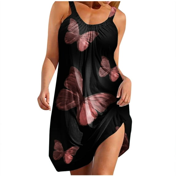 JINMGG Dresses for Women 2026, Women's Summer Printed Sleeveless Neck Sundress Casual Flowy Swing Beach Dresses