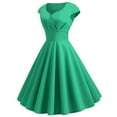 thumbnail image 1 of JINMGG Dresses under $10.00 Fashion Women Zipper V-Neck Solid Color Full Swing Short-Sleeved Dress Green XXL, 1 of 8