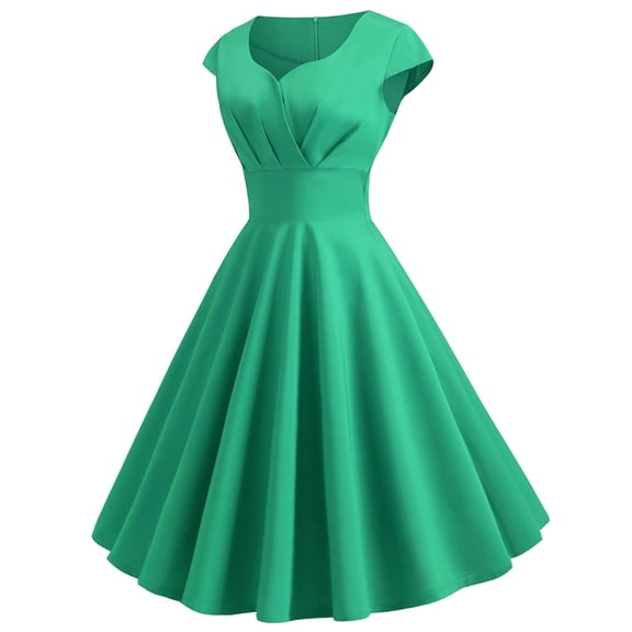 JINMGG Dresses under $10.00 Fashion Women Zipper V-Neck Solid Color Full Swing Short-Sleeved Dress Green XXL
