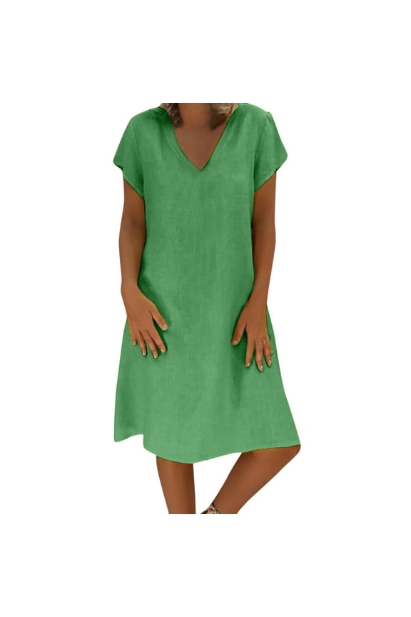 JINMGG Dresses under $10.00 Women Summer Style Feminino Vestido T-Shirt Cotton Casual Plus Size Ladies Dress Grass green L