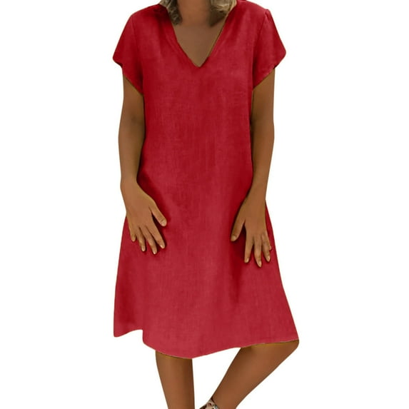 JINMGG Clearance Dresses under $10.00 Women Summer Style Feminino Vestido T-Shirt Cotton Casual Plus Size Ladies Dress Red XL