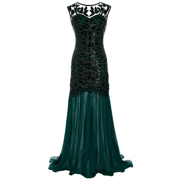 JINMGG Clearance Dresses under $10.00 Women 's 1920s Black Sequin Gatsby Maxi Long Evening Prom Dress Plus Size Green L