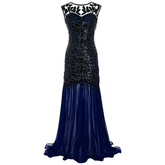 JINMGG Dresses under $10.00 Women 's 1920s Black Sequin Gatsby Maxi Long Evening Prom Dress Plus Size Navy S