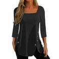 thumbnail image 1 of JINMGG Womens Tops,Fashion Women Solid T-Shirt Mid-length 3/4 Sleeves Blouse Round Neck Casual Tops,Black S, 1 of 4