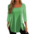 thumbnail image 1 of JINMGG Womens Tops,Fashion Women Solid T-Shirt Mid-length 3/4 Sleeves Blouse Round Neck Casual Tops,Green L, 1 of 4