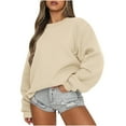 thumbnail image 1 of JINMGG Clearance Womens Tops,Fashion Women's Casual Long Sleeve Round Neck Solid Ladies Loose Sweatshirt Tops Blouse,Beige L, 1 of 7