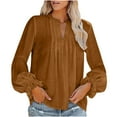 thumbnail image 1 of JINMGG Womens Tops,Women Blouse Tees Shirts Tops V-neck Pleated Long Sleeve Solid T-Shirt,Brown M, 1 of 7